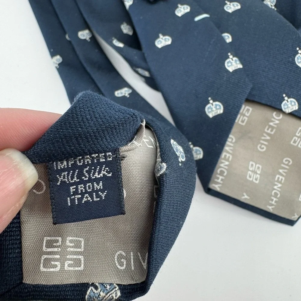 Givenchy Silk Necktie Navy Blue Crown Print 56